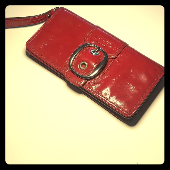 Coach Red Leather Wristlet - Picture 1 of 4